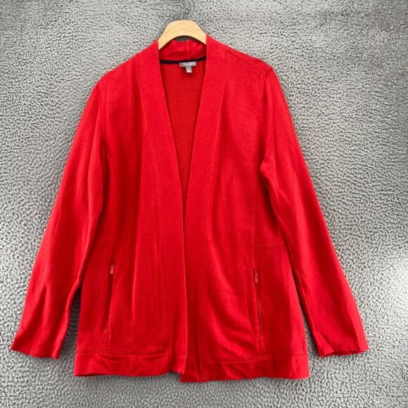 Talbots Sweater Womens Medium Red Open Cardigan Zip Up Pockets Stretch Everyday - Picture 1 of 10